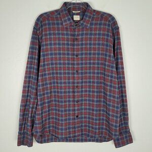 Culturata Plaid Button Up Shirt Long Sleeve Brushed Cotton Red Blue Size XL